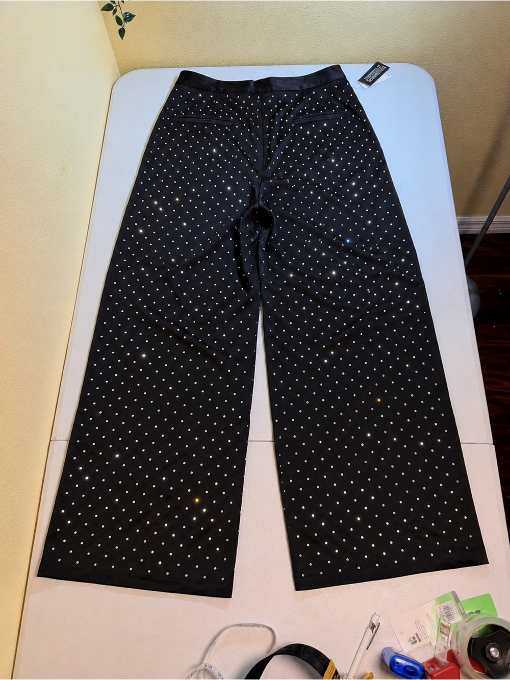 Daniel Bernstein Black - Rhinestone Wide Leg Pants NWT Size 10 Glam Trousers - Picture 3 of 15